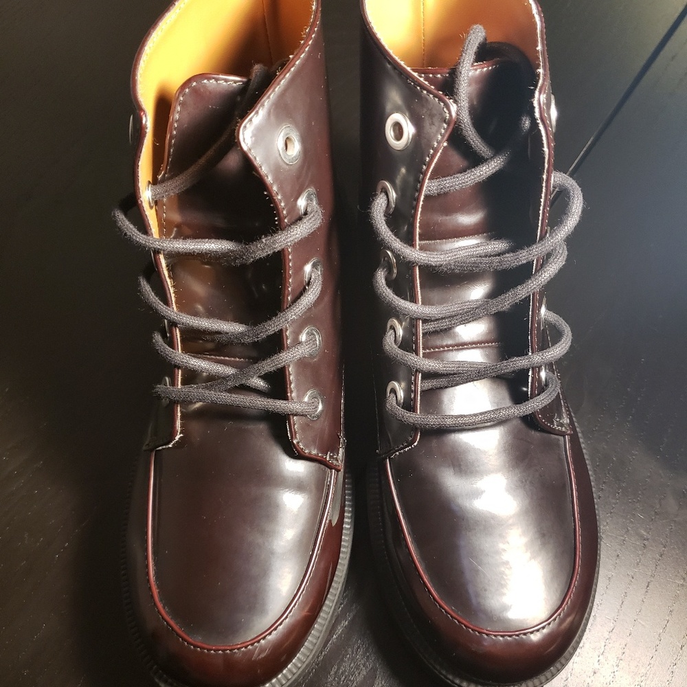 Zara Girls Oxblood 1" Platform Lace Up Boots